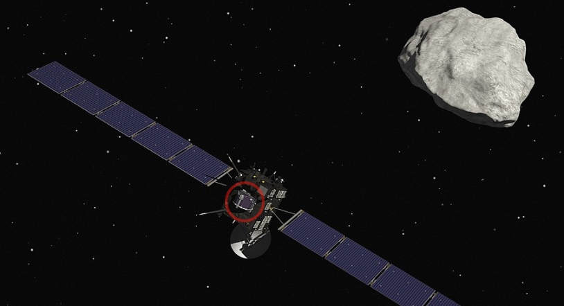 Rosetta and the Philae lander (circled in red) will reach the comet in the early summer. Credits: CNES / ill. D. Ducros.